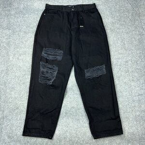 Nasty Gal Jeans Womens 14 Black‎ Distressed Straight High Rise Denim Pants NEW